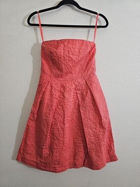 J. Crew Coral Pink Strapless Textured A-Line Mini Dress